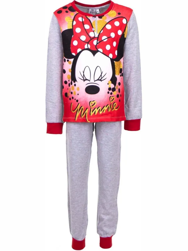 Disney Minnie Mouse pyjama - katoen - glitterprint - grijs - maat 122/128 (8 jaar)