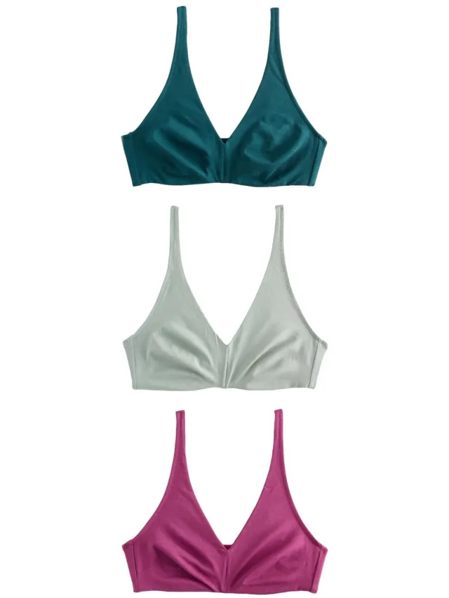 Next Dames - Set van 3 Ultimate Comfort beha's van een katoenmix zonder vullingen en zonder beugel - Groen Green/Purple