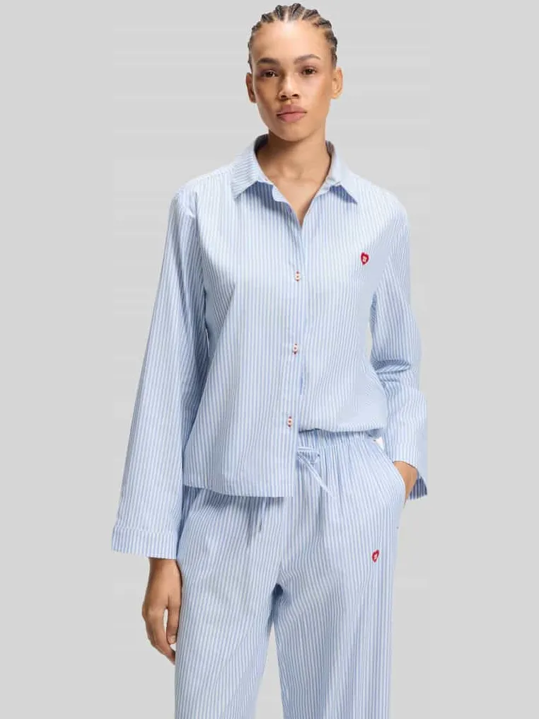 Hugo loose fit pyjamabovendeel van katoen- en viscosemix model 'DREEM' lichtblauw, foto 3