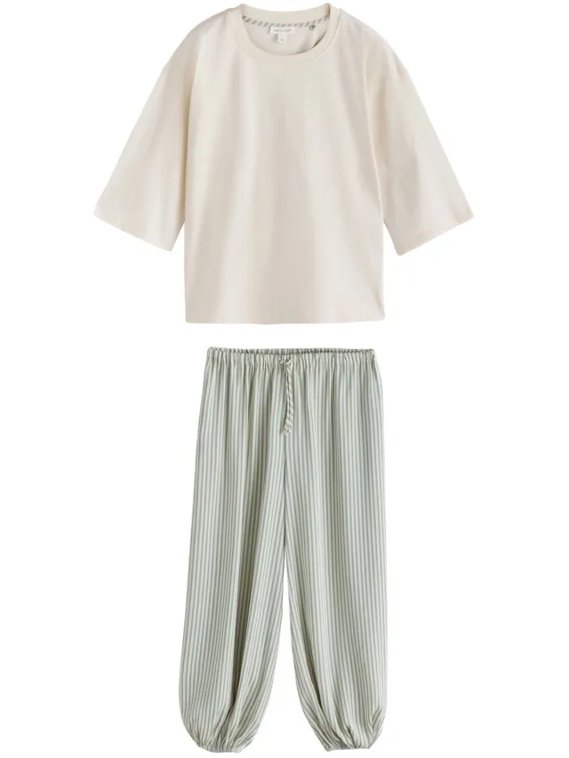 Next Dames - Pyjama met ballonpijpen - Tall - Crème Sage Green Stripe