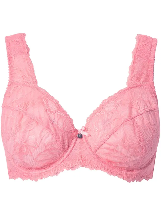 Ulla Popken Dames - Beugelbeha kant brede schouderbandjes - Perzik roze