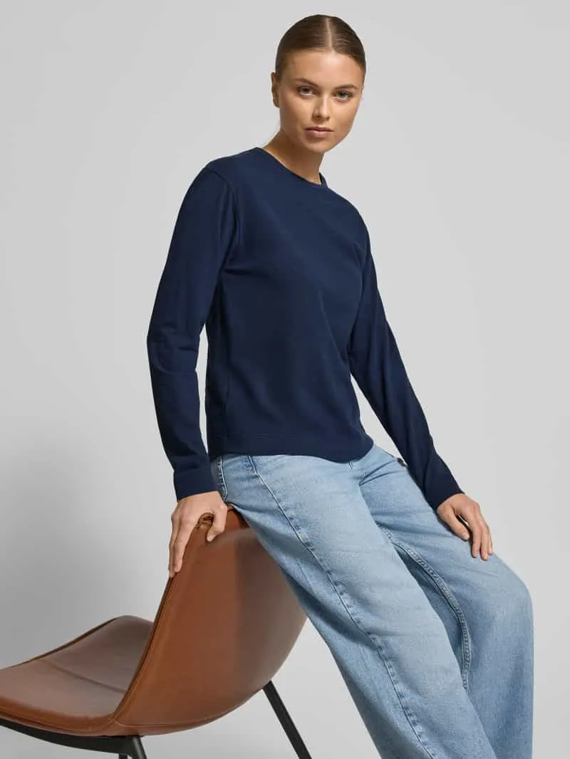 SKINY Shirt met lange mouwen en geribde ronde hals donkerblauw, foto 3