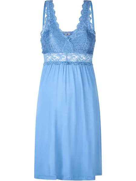 By Louise Slipdress dames nachthemd met kant lichtblauw