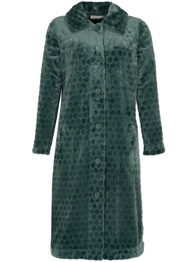 Pastunette Dames Badjas met Knopen - Knoopsluiting - Super Zacht Fleece - Groen - maat 4XL(36-38)