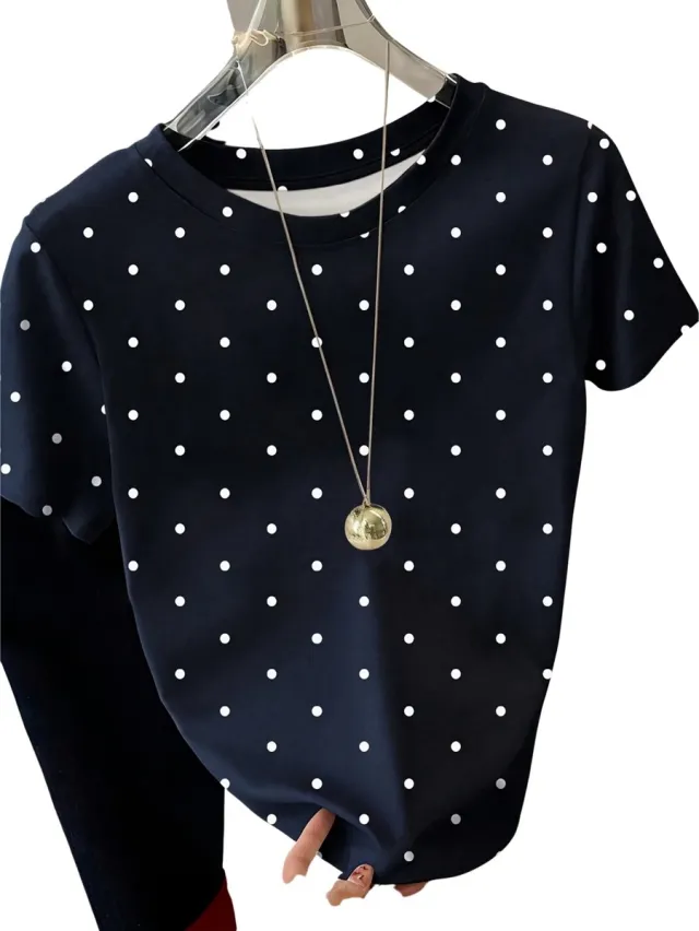 Currero Topje Dames Polkadots - Mouwloze Top - Singlet - Kleding - Shirt - Blouse - Kort - Volwassen - Marineblauw