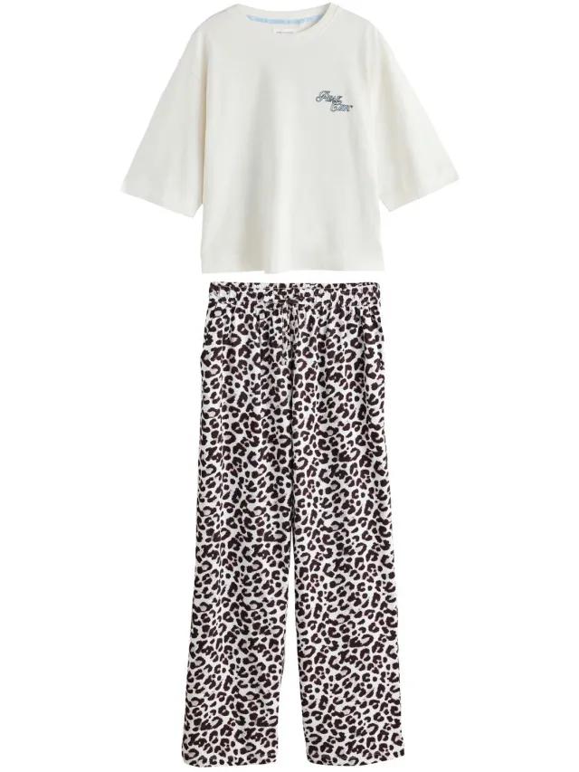 Next Dames - Pyjama met korte mouwen - Tall - Wit Grey Leopard Print Ski Scene