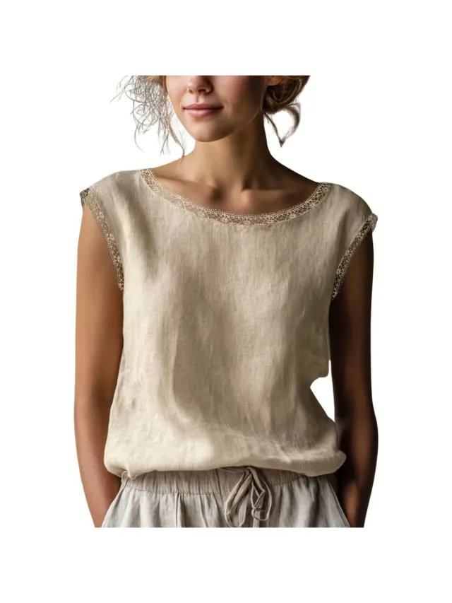 Currero Topje Dames - Top Kleding - Shirt - Blouse - Kort - Volwassen - Linnen