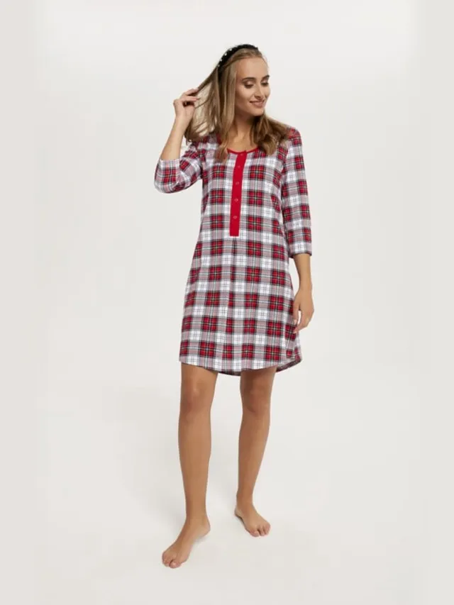 Italian Fashion Mossi dames nachthemd met 3/4 mouwen- rood