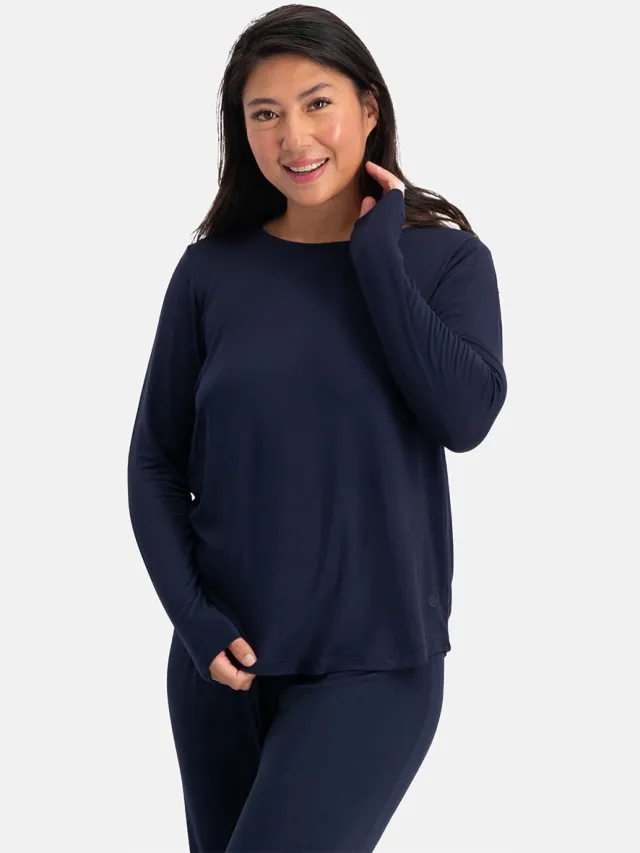 Bamboo Basics Pyjama Set Dames Lange Mouw Nina - Navy Pyjamaset - Pyjama Bamboe - Pyjamaset Dames Volwassenen