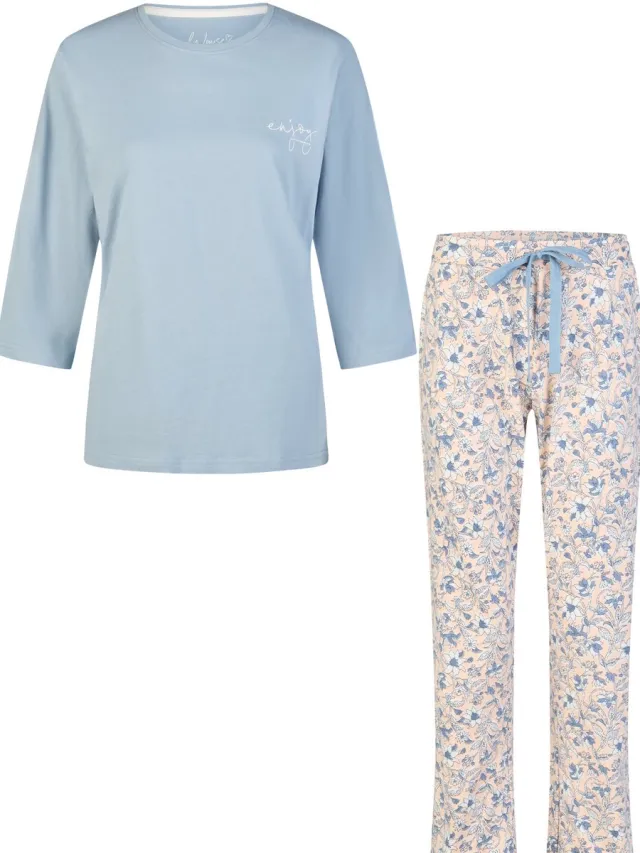 By Louise Dames Pyjama Set Lang/Driekwart Mouw Lichtblauw/Wit Gebloemd