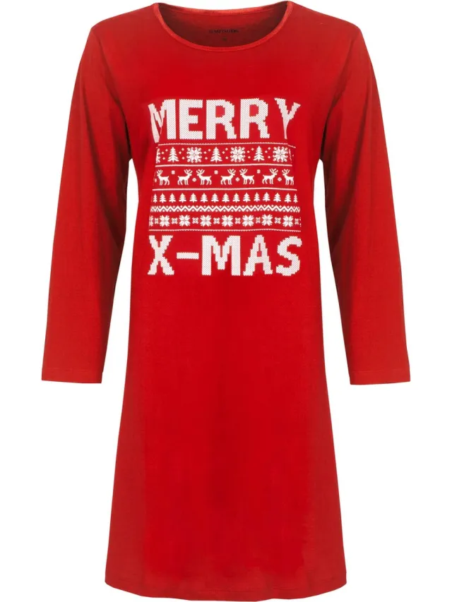 Temptation Dames Nachthemd - Lange Mouw - Kerst - Rood