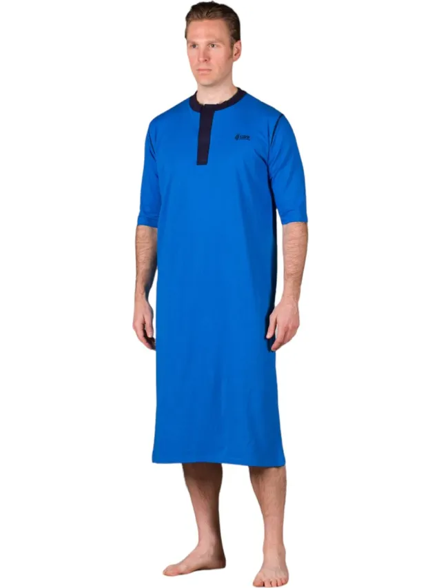 4Care Nachthemd achter open - Ziekenhuiskleding patiënt - Zorg nachthemd- Blauw