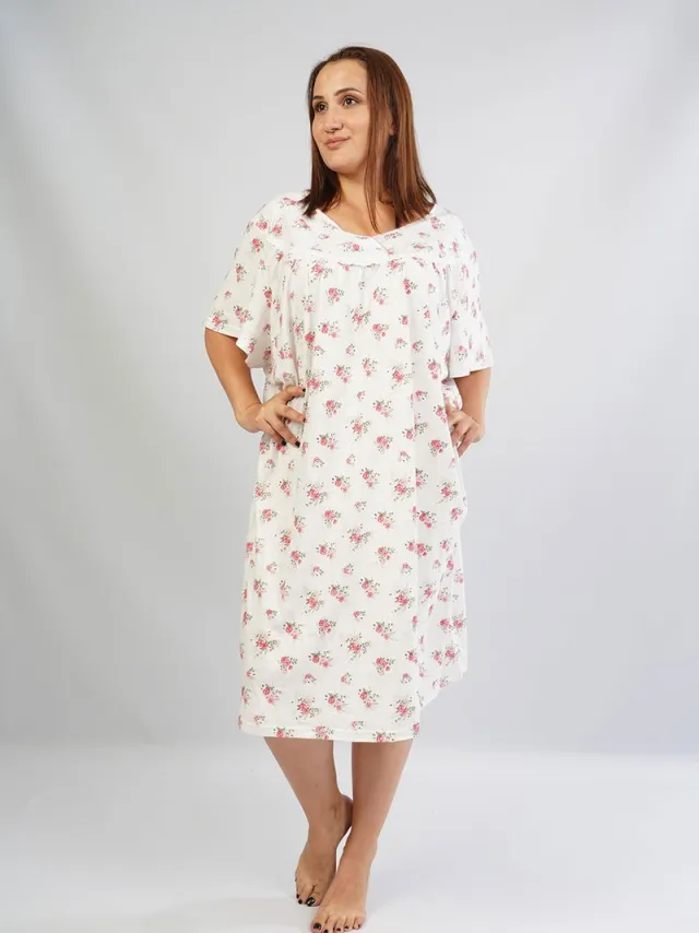 Vienetta Grote Maten Dames Nachthemd, Korte Mouwen, Roze - 7XL