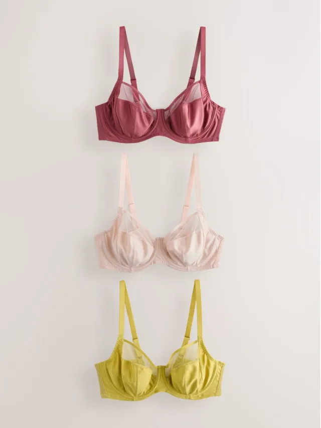 Next Dames - Set van 3 DD+ beha's zonder vulling met volledige cups en ondersteuning aan zijkant - Crème Rust/Green/Cream