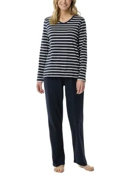 Schiesser Women Straight Leg Long Pyjama Versch.kleure/Patroon,Wit,Blauw,Grijs