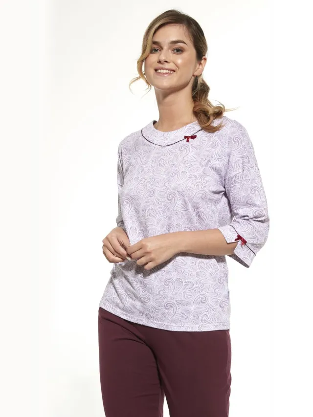 Cornette Katoenen Pyjama Dames Volwassenen Winter Pyama Lange Mouw Lange Broek Stella 732/312 Aubergine