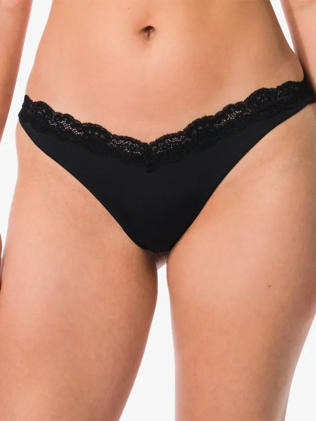 HEMA Damesbrazilian hoge beenuitsnede micro met kant zwart (zwart)
