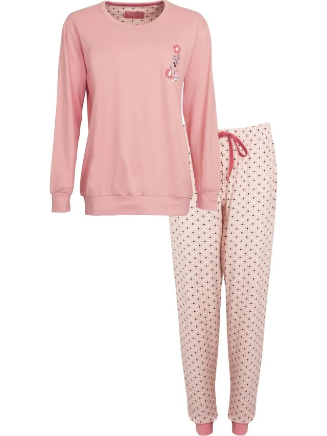 Tenderness Dames Pyjama - Katoen - Ronde Hals - Roze