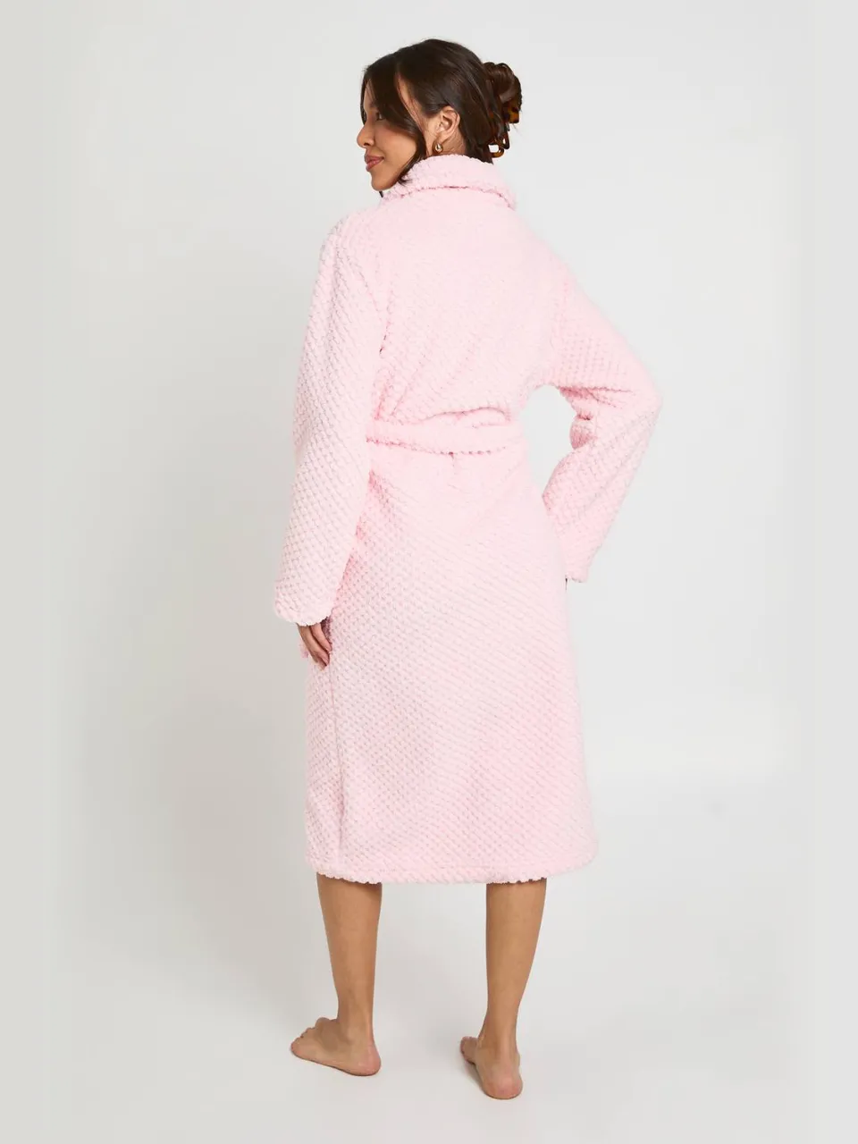 boohoo Dames Wafelstructuur Fleece Lange Badjas lichtroze, foto 2