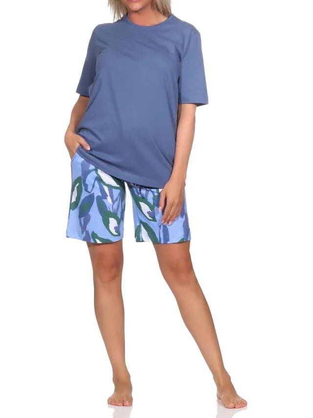 Normann damespyjama shorty van zachte jersey, pyjamabroek met moderne print marine