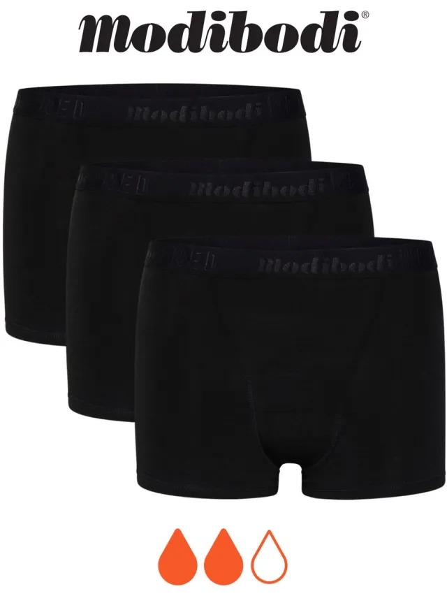Modibodi Menstruatie Ondergoed Normaal Absorberend Tiener Hipster Boyshort 3-Pack Zwart Y12-14