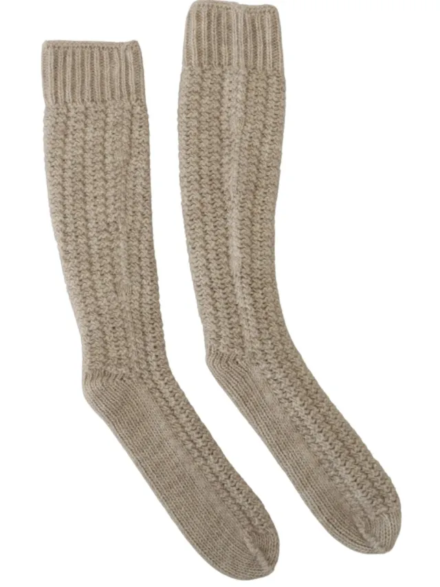 Dolce & Gabbana Chic Beige Wolmix Over-de-Knie Dames Sokken
