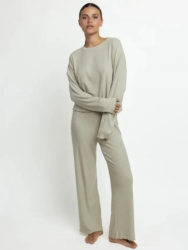 Admas Comfy Dames Pyjama Rondhals Lange Mouw – Grijs/Groen