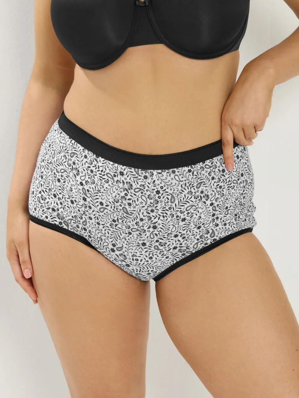 Yours 5 Pack Zwarte Slips Met Volledige Dekking En Paisleyprint-52, foto 2