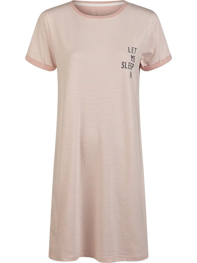 By Louise Essential Dames Nachthemd Korte Mouw Gestreept Roze