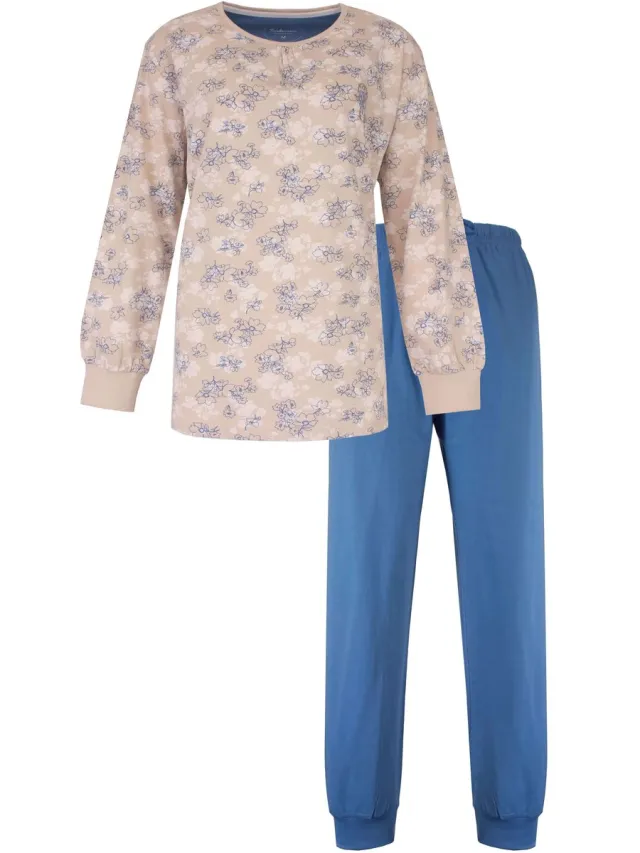 Tenderness Dames Pyjama - Lange Mouwen - Top met Allover Print - Beige