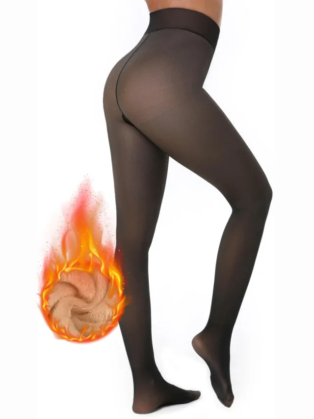 JAXY Fleece Panty - Gevoerde Thermo Panty - Fleece Panty Huidskleur - Warme Panty Dames - Hoge Taille Zwart/Huidskleur