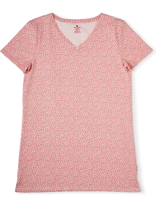 Little Label zomer nachthemd - roze luipaard - bio katoen roze, off white