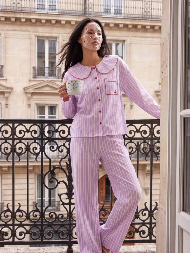 Trendyol TRENDYOLMİLLA Dames 2-pack Paars Gestreept Lang Loungewear Regular fit Pyjama- Sets, foto 2