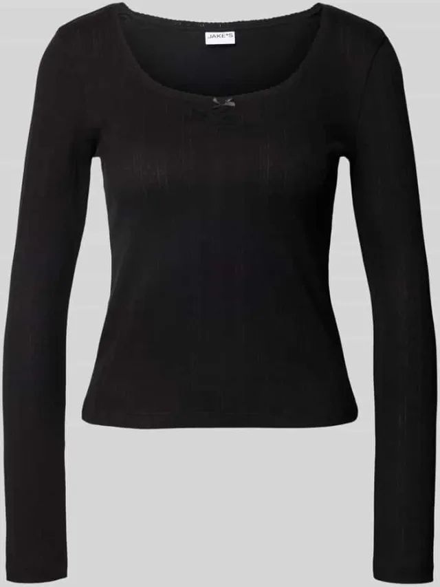 Jake*s Casual Shirt met lange mouwen van katoenmix Zwart