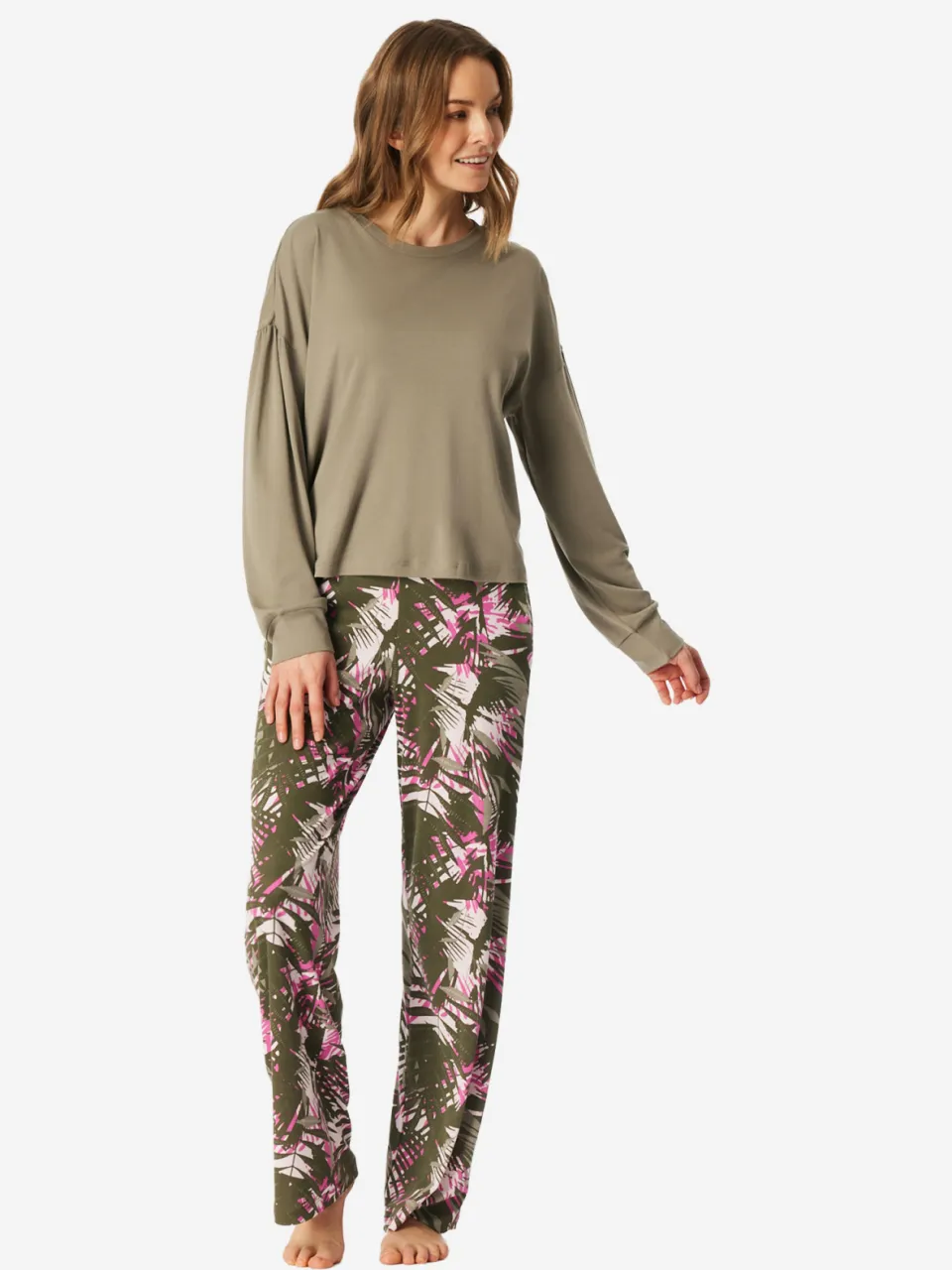 Schiesser Vrouwen Pyjama Modern kaki, foto 2
