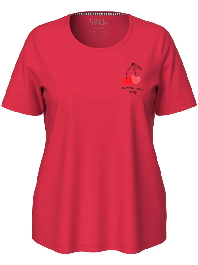 Ulla Popken Dames - Pyjamashirt harten korte mouwen - Salsa - Maat 50+