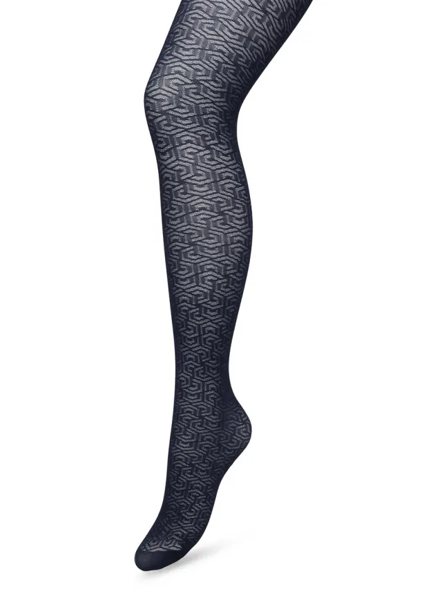 Bonnie Doon Grafische Panty 40 Denier Donker Blauw Dames - Grafisch - Print - Gladde Naden - Maximaal Draagcomfort - Chique Panty - Feestelijk - Eclectic Tights - Donkerblauw - Navy - BP221911.102