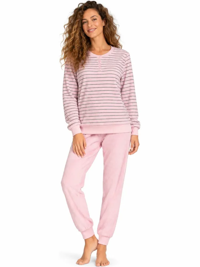 Comtessa Badstof Dames Pyjama – Winter – Roze Gestreept