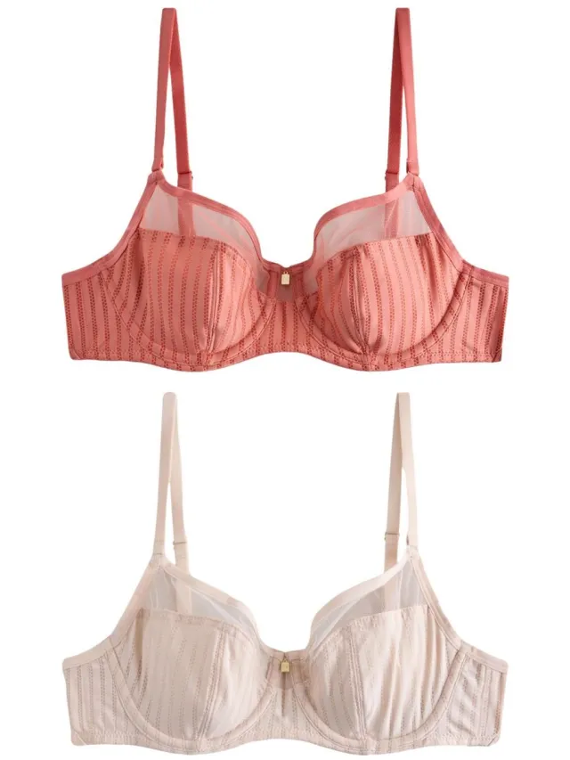 Next Dames - Gestreepte beha van microvezel zonder vulling - Naturel Coral/Ecru