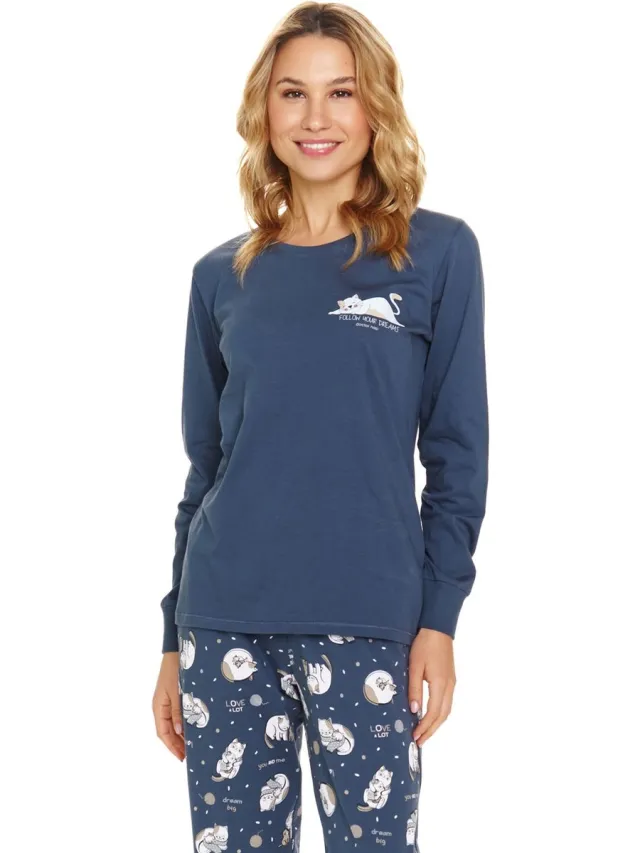 Doctor Nap Dames Pyjama Lange Mouw Lange Broek Winter Kerst Matching Gezin Familie Dreams Deep Blue PM.7111 42 / Blauw
