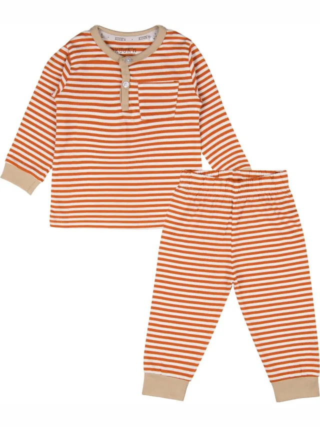 Kuuk'n unisex pyjama streep sunset, 98/104 Sunset orange
