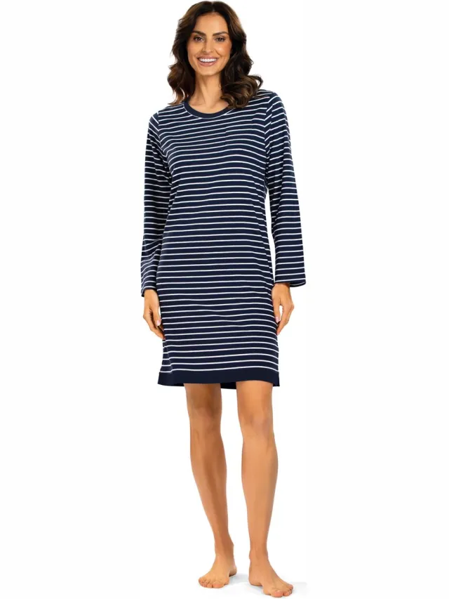 Comtessa Dames Nachthemd 'Original Blue' met Lange mouw Blauw