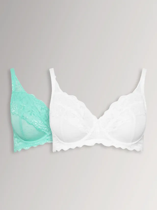 Yours 2 Pack Mesh Bh's Met Kant En Beugel In Blauwgroen/Wit, foto 2