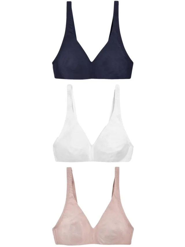 Next Dames - Set van 3 Ultimate Comfort beha's van een katoenmix zonder vullingen en zonder beugel - Blauw White/Navy Blue/Pink