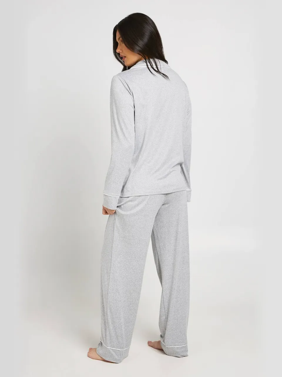 boohoo Dames Zwangerschapspyjama Met Pijpdetail, Shirt Met Lange Mouwen En Broek grijze mergel, foto 2