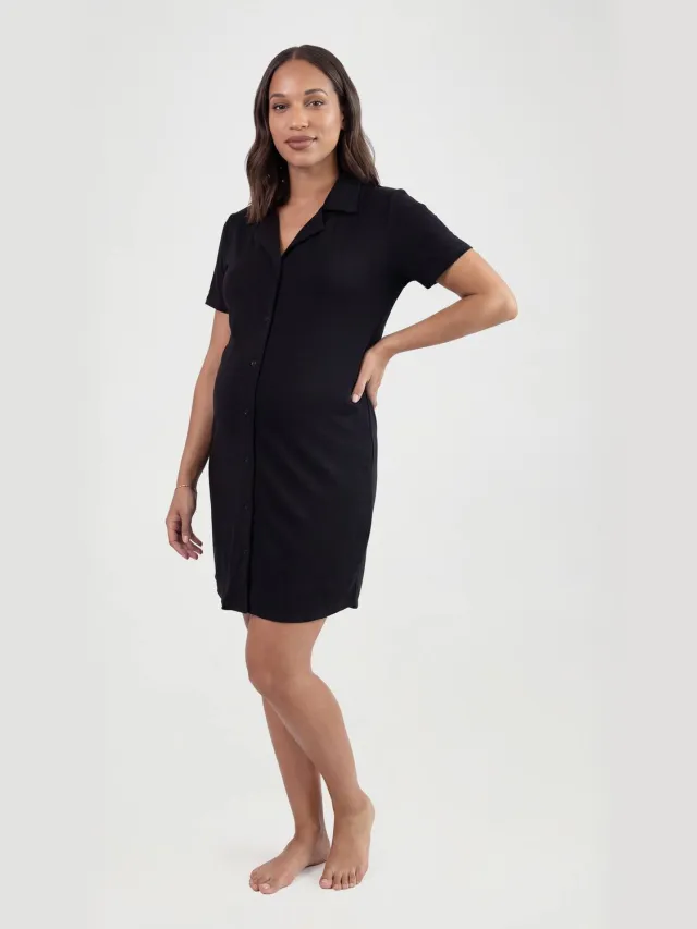 boohoo Dames Zwangerschaps Nachthemd Met Korte Mouwen zwart