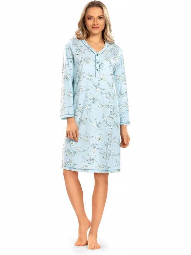 Comtessa Dames Nachthemd 'Arctic Flowers' - Blue Blauw