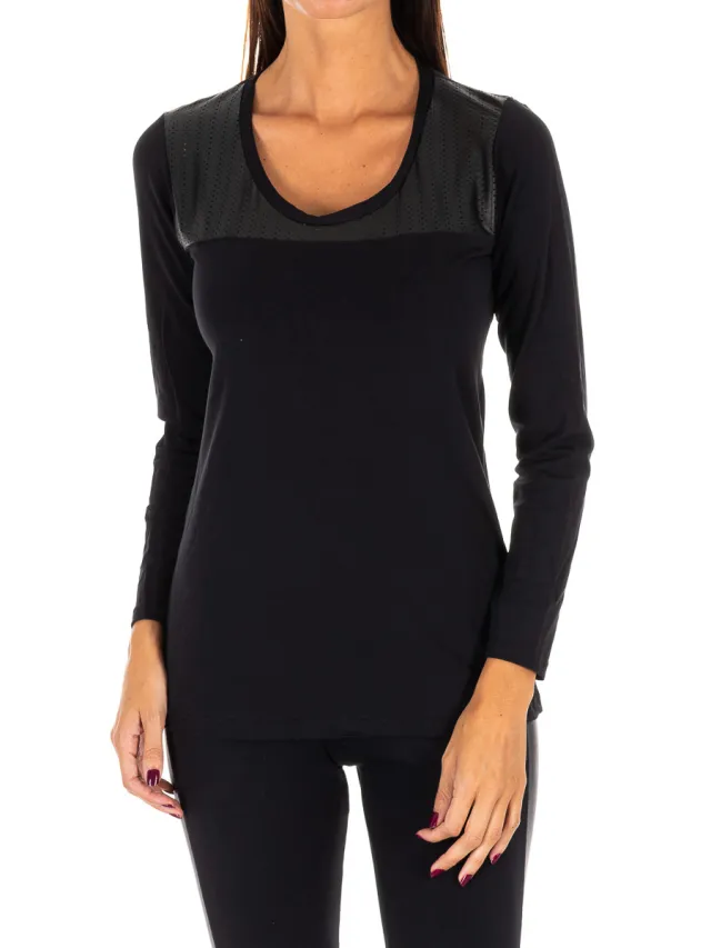 Rossoporpora DB750 dames t-shirt met ronde hals en lange mouwen outdoor Zwart