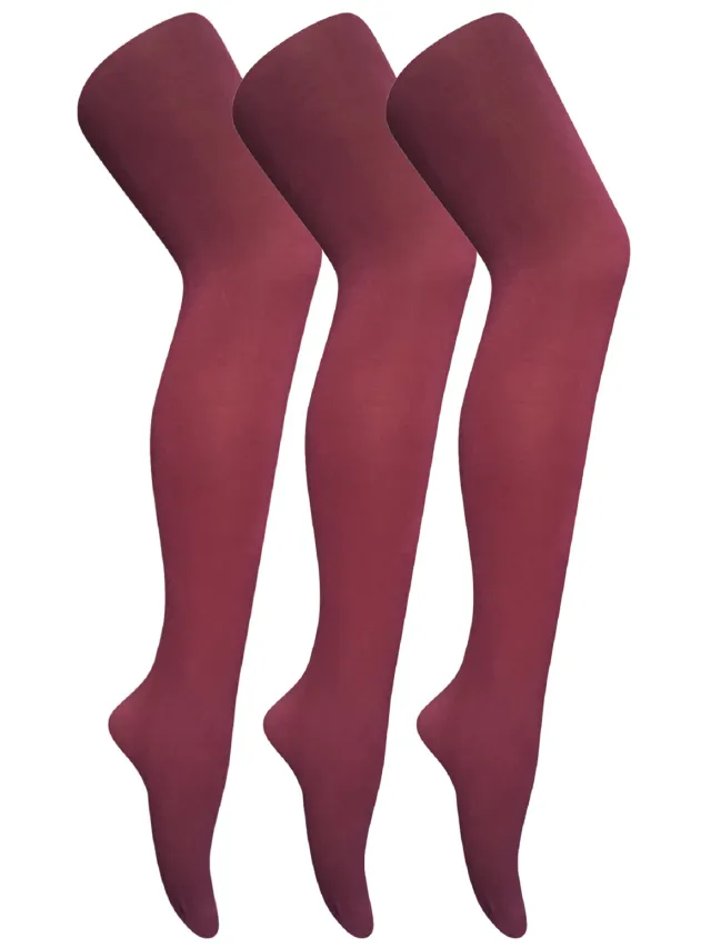 Sock Snob 3 paar dames gekleurde ondoorzichtige 80 denier panty's - Bordeaux Rood