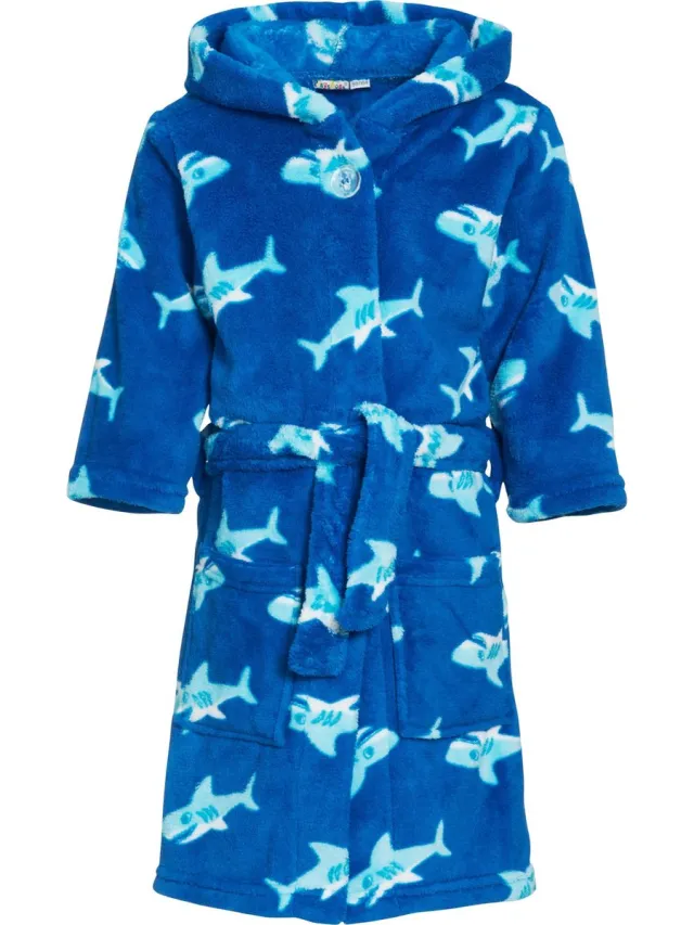 Playshoes Fleece badjas met capuchon - Haaien-116cm